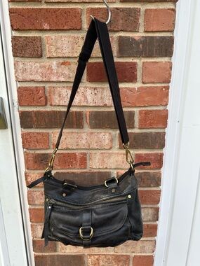 Vtg Fossil Black Leather Maddox XBody Crossbody Dual Handle Shoulder Bag ZB2988
